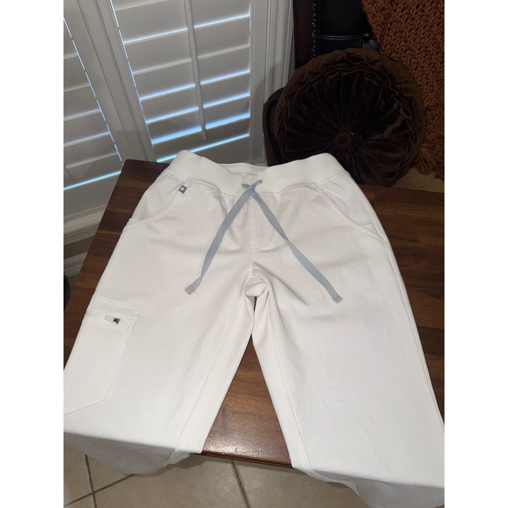FIGS Technical Collection White Scrub Jogger Pants XXS Medical Cargo Drawstring